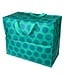 Big storage bag recycled plastic 55cm - turquoise with blue spots