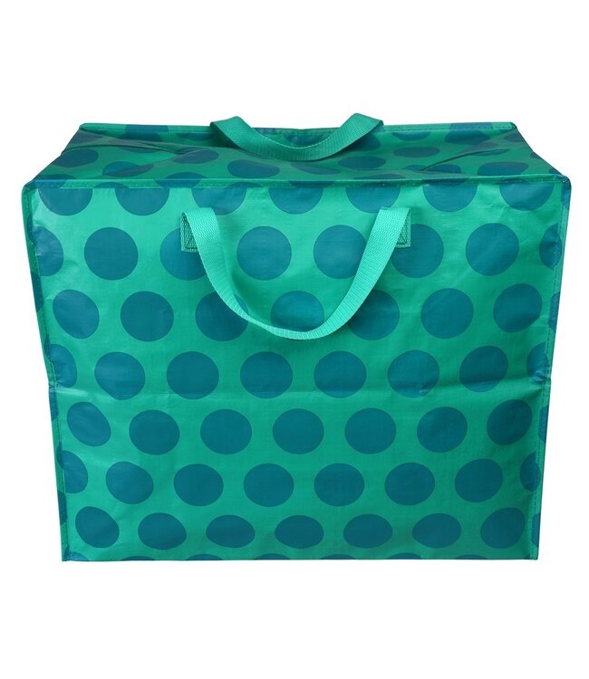 Grote opbergtas XL Turquoise met blauwe stippen 55 cm