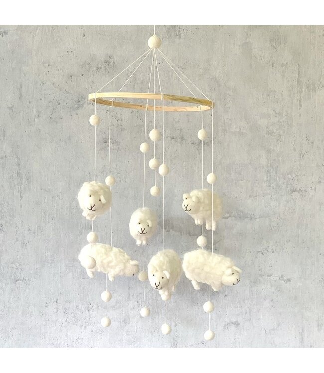 Felt mobile - white sheep - H 55 x D20 cm