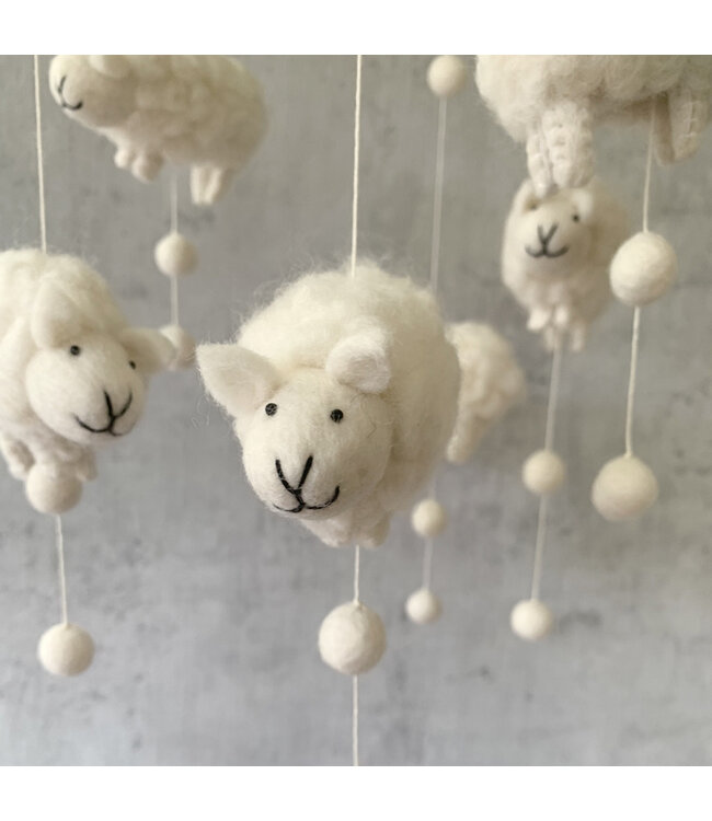 Felt mobile - white sheep - H 55 x D20 cm