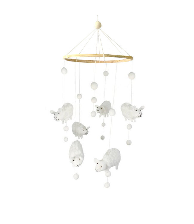 Vilten mobiel - Schapen - wit - H 55 x D20 cm