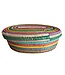 Rieten mand ovaal met deksel multicolour streep  +/- 30x20x12 cm