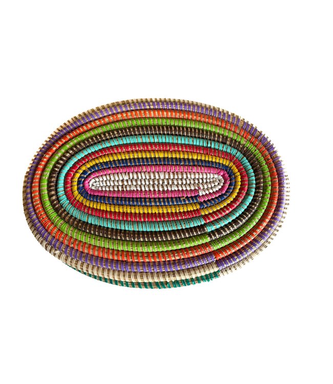 Straw basket oval multicolour stripes +/- 30x20x12 cm