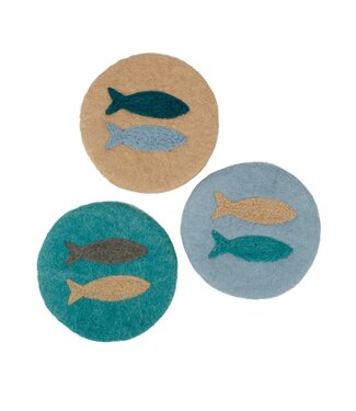 SjaalmetVerhaal Coaster 20 cm round Beachlife with fish