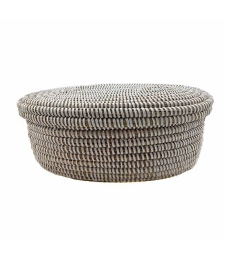 Teranga Rieten mand ovaal met deksel wit +/- 28x18x12 cm