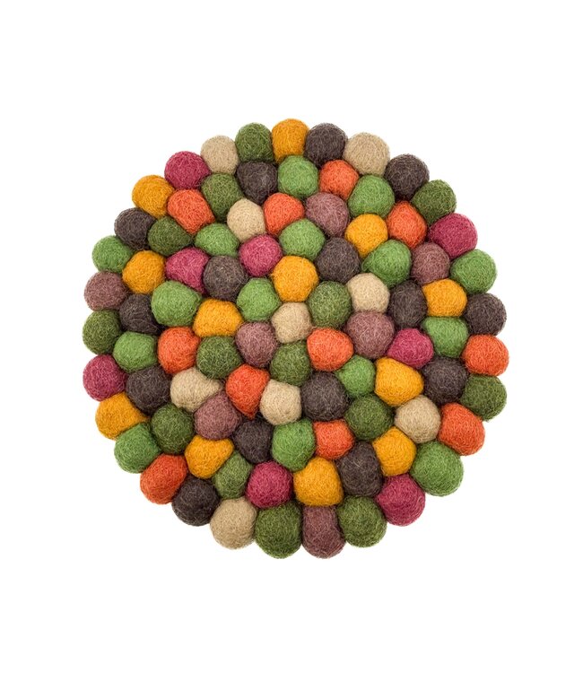 Vilten onderzetter rond groen-bruin-oranje D20cm