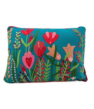 Only Natural Sierkussen geborduurd Bloementuin VIII 35x50cm groen