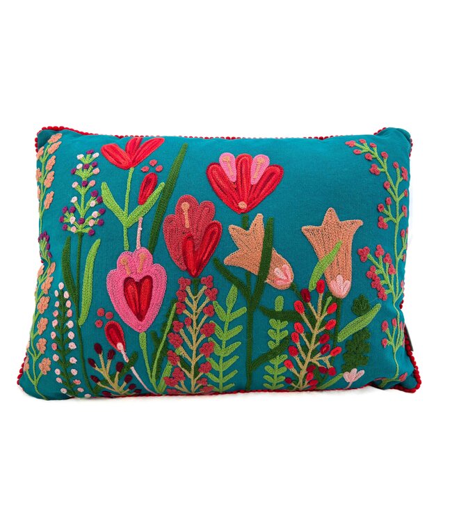 Sierkussen geborduurd Bloementuin VIII 35x50cm groen