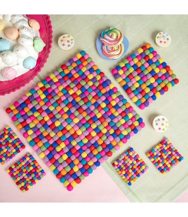 Felt coaster 10x10 cm square multicolour bright
