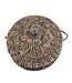 Straw basket with colourful textile -black - yellow - H 40/50 x D 40cm