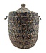 Straw basket with colourful textile -black - yellow - H 40/50 x D 40cm