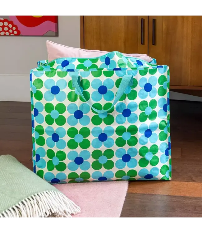 Grote opbergtas XL Daisy blauw-groen gerecycled plastic 55cm