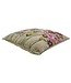 Cushion khaki canvas with crochet flowers -green piping - 45x45cm