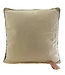 Cushion khaki canvas with crochet flowers -green piping - 45x45cm