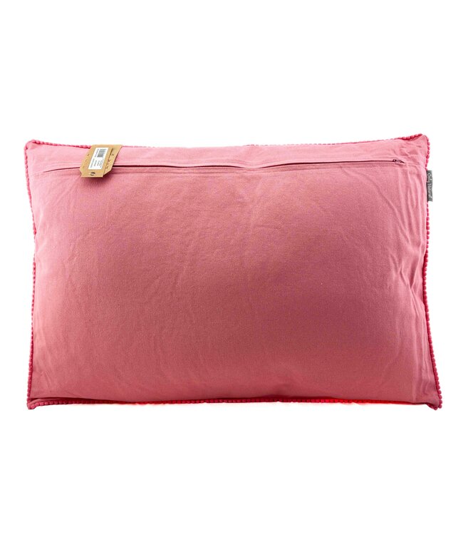 Sierkussen geborduurd Denimblauw met bloemen rood-roze 40x60cm