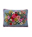 Sierkussen geborduurd Denimblauw met bloemen rood-roze-geel 35x50cm