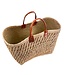Shopper van gevlochten palmblad met bruine hengsels