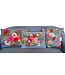 Sierkussen geborduurd Denimblauw met bloemen rood-roze-geel 45x45cm