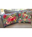 Pillow crochet flowers Denim blue with pink, red, white, yellow flowers 45x45cm