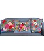 Pillow crochet flowers Denim blue with pink, red, white flowers 60x60cm