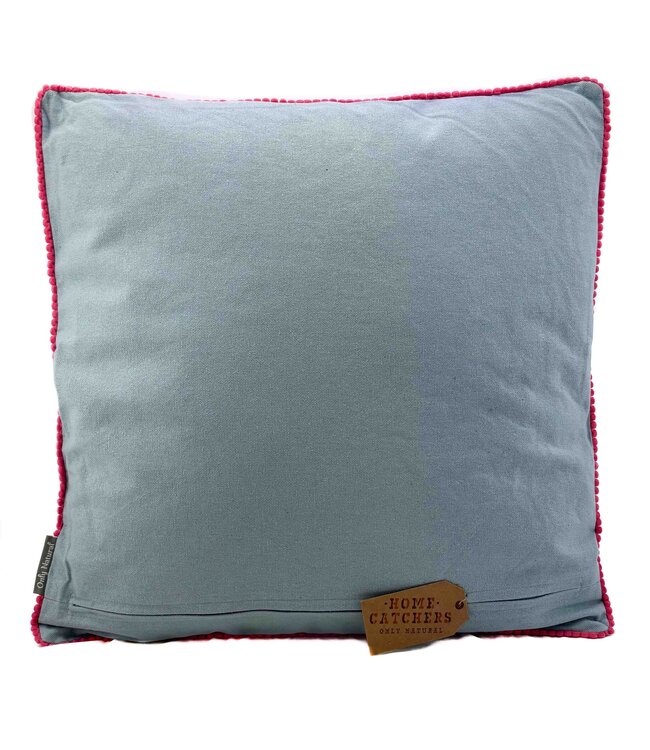 Pillow crochet flowers Denim blue with pink, red, white flowers 60x60cm