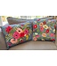 Pillow crochet flowers Denim blue with pink, red, white flowers 60x60cm