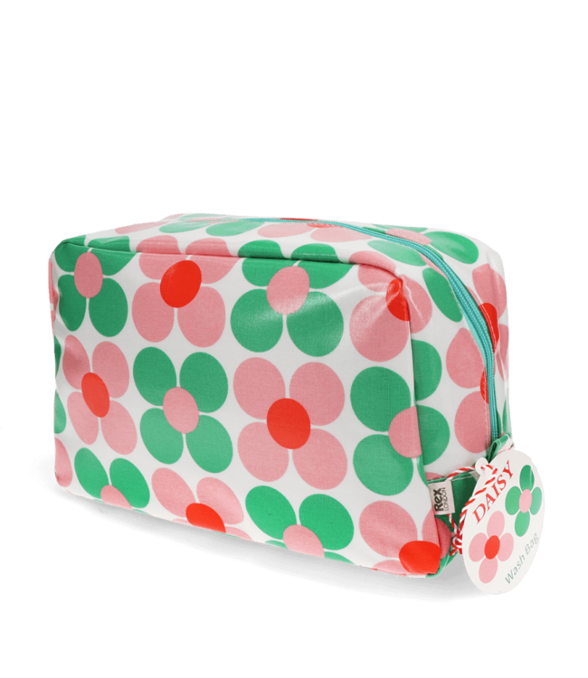 Toiletry bag L29xW11xH16,5 cm oilcloth | Daisies pink-green