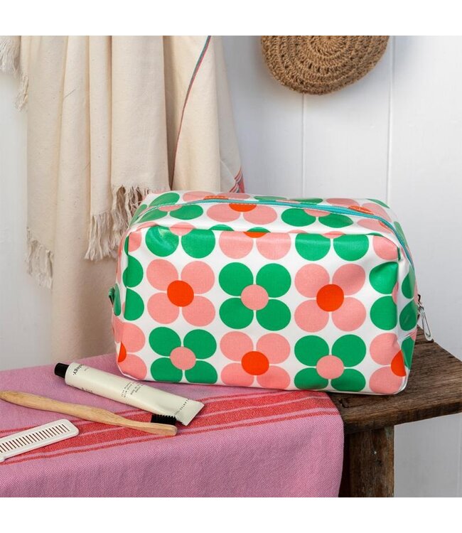 Toilettas L29xB11xH16,5cm Margrietjes groen-roze