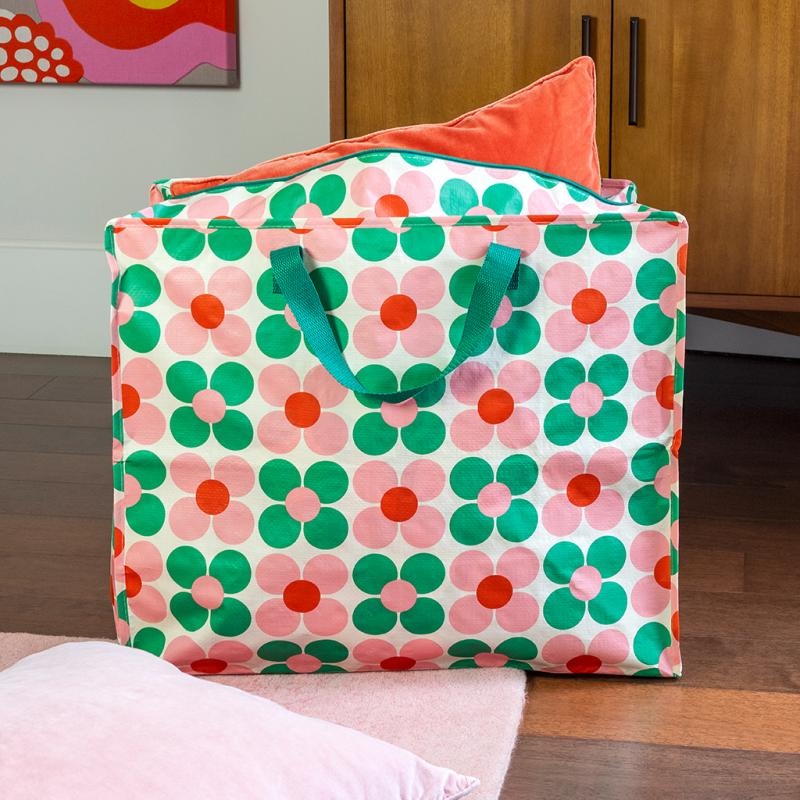 Opbergtas daisies roze groen