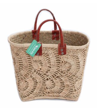 Gone Arty Shopper palmblad gehaakt met leren grepen - Large