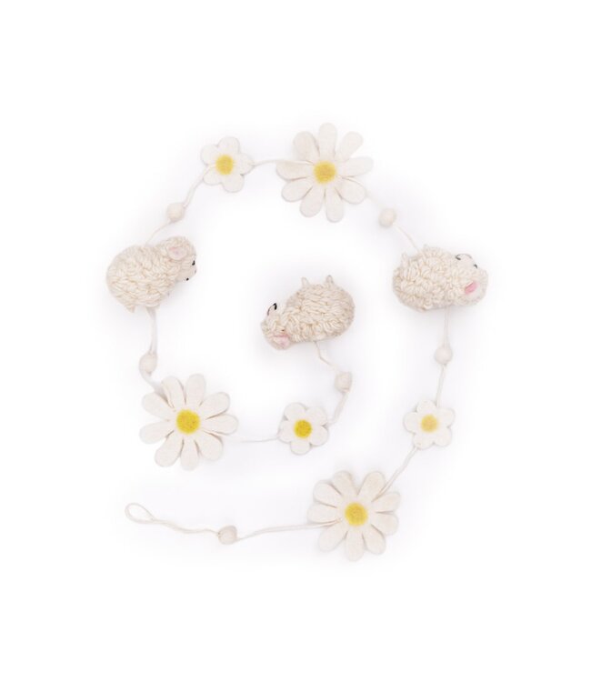 Hanger with 4 felt sheep and daisies - 150 cm