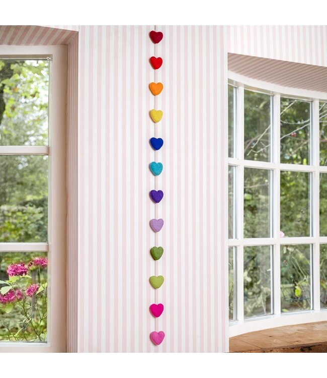Slinger vilten hartjes multicolour - lengte 150cm
