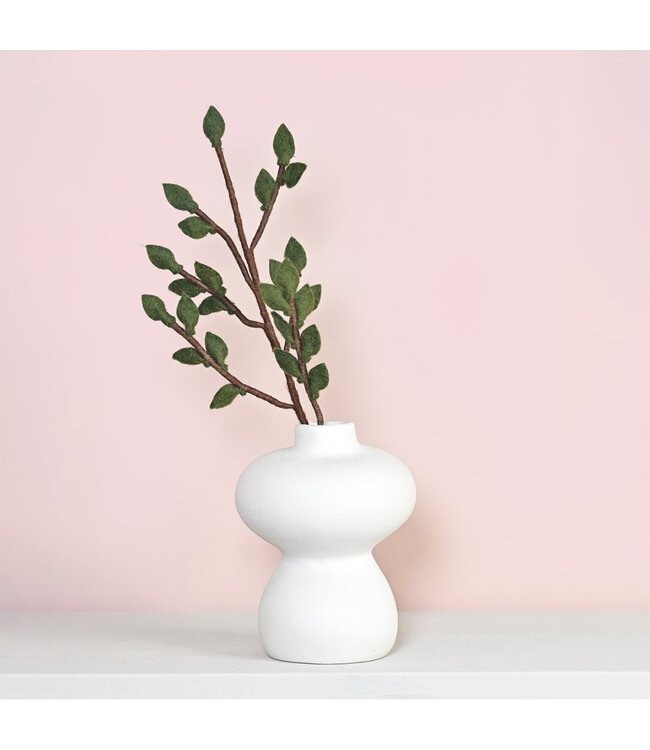 Felt twig with green leafs - length 50 cm