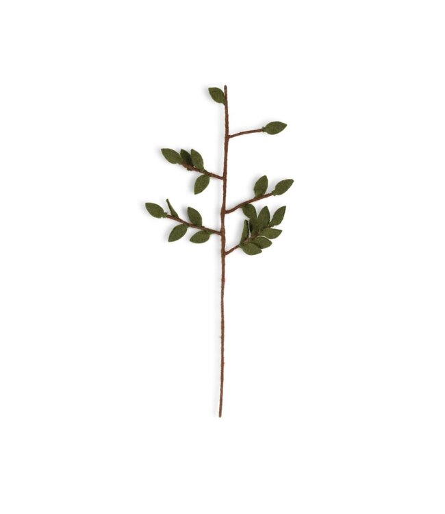 Felt twig with green leafs - length 50 cm