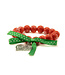 Bracelet red beads and green ribbon