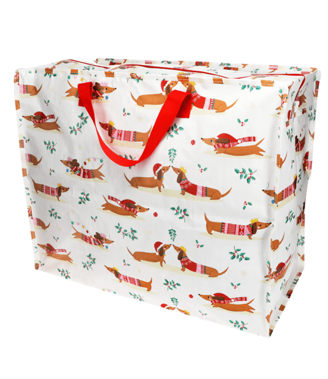 Grote opbergtas XL Teckels Kerst gerecycled plastic 55 cm