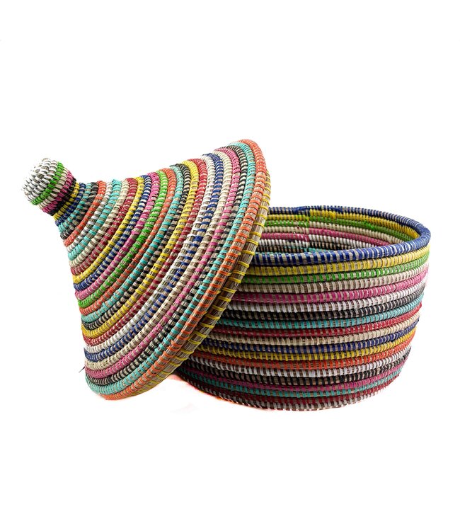 Straw basket tajine shape multicolour stripes