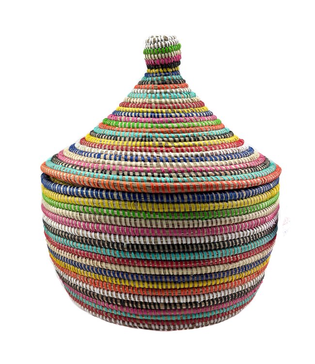 Straw basket tajine shape multicolour stripes