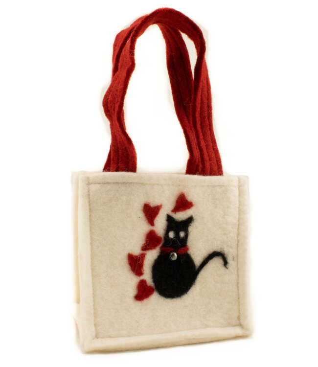 Kinderhandtas wit vilt met poes