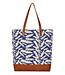 Teranga Shoulder bag blue linnen and leather - white | Feathers -  H45 x B43cm