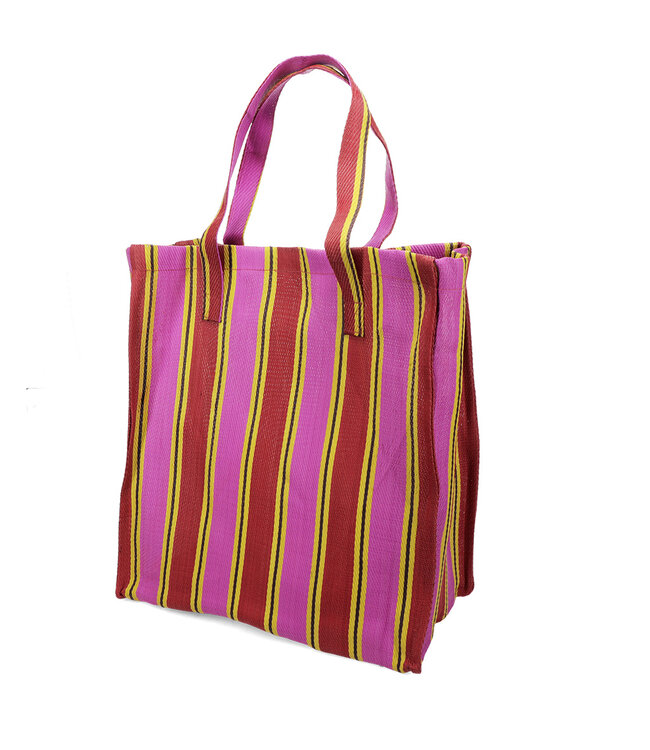 Shopper recycled plastic 37x18x59cm fuchsia-red-yellow stripes