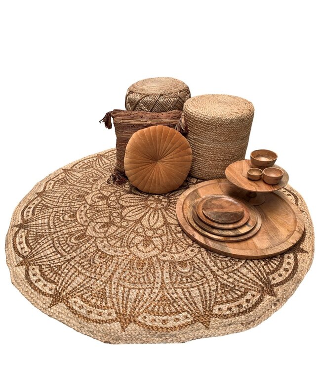 Poef rond jute naturel-uni hoogte 40 x diameter 40 cm