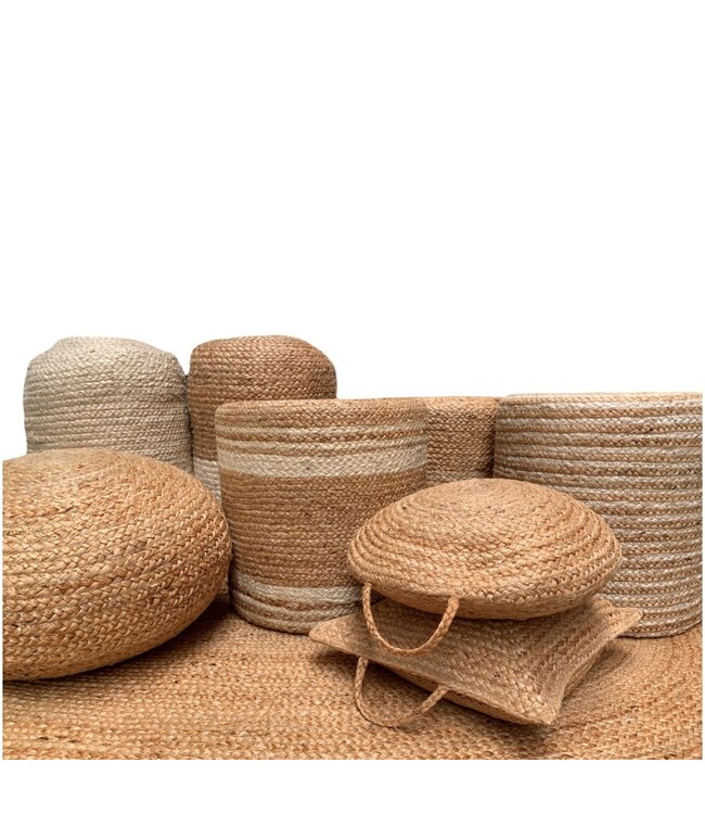 Poef rond geweven jute - hoogte 35 x diameter 50 cm (M)