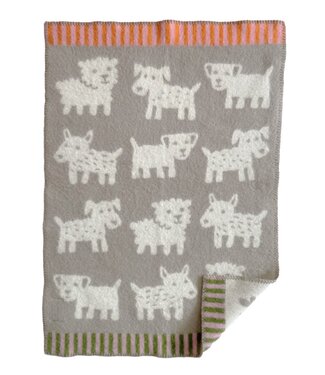 Klippan Wiegdeken eco wol Voff hondjes 90x65 cm - beige