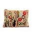 Sierkussen geborduurd Bloementuin beige met rode rand - 35x50cm