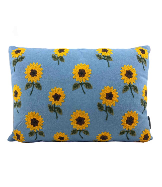 Pillow crochet Sun flowers blue-yellow - 35x50 cm