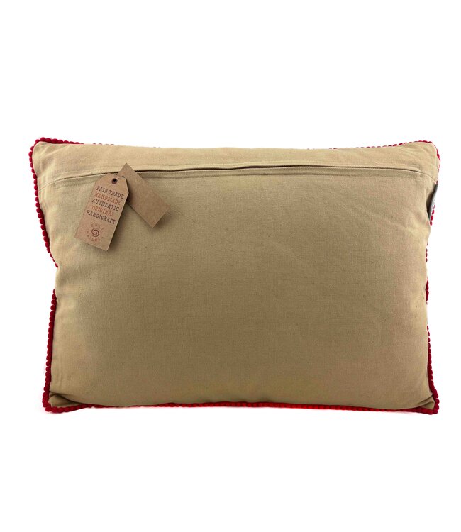 Sierkussen geborduurd Bloementuin beige met rode rand - 35x50cm