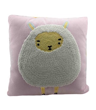 Only Natural Sierkussen roze met wit wollen schaap 45x45 cm