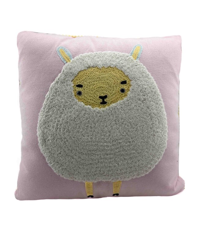 Sierkussen roze met wit schaap 45x45 cm