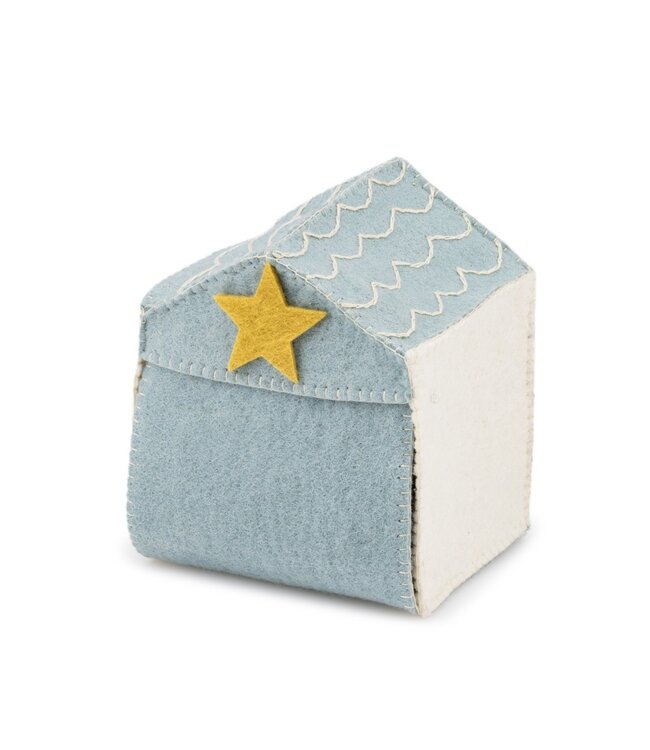 Vilten kerststal 12-delig met stal - ijsblauw 15cm